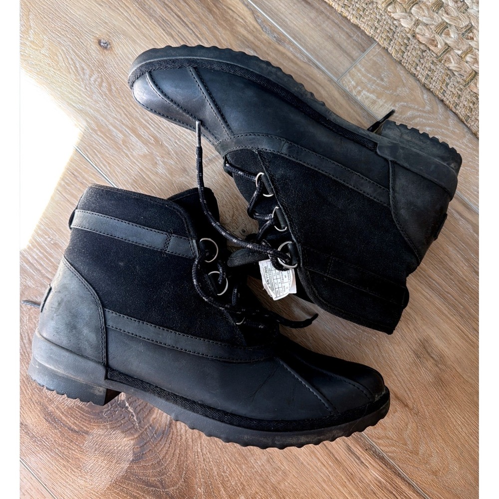 UGG Greda Waterproof Leather Suede Wool Lined Duck Boots Women 11 Black Outdoor